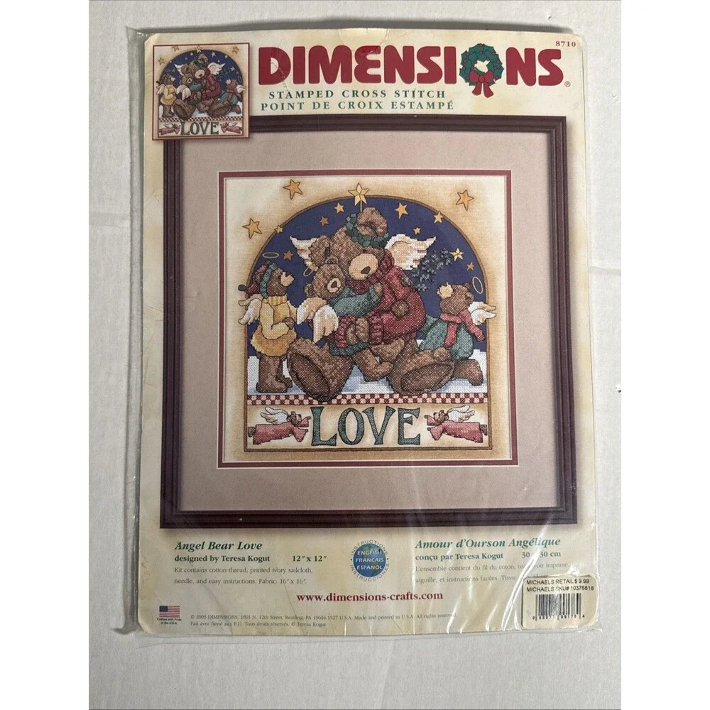 Angel Bear Love Stamped Cross Stitch Kit Dimensions Unworked 12x12 #8710